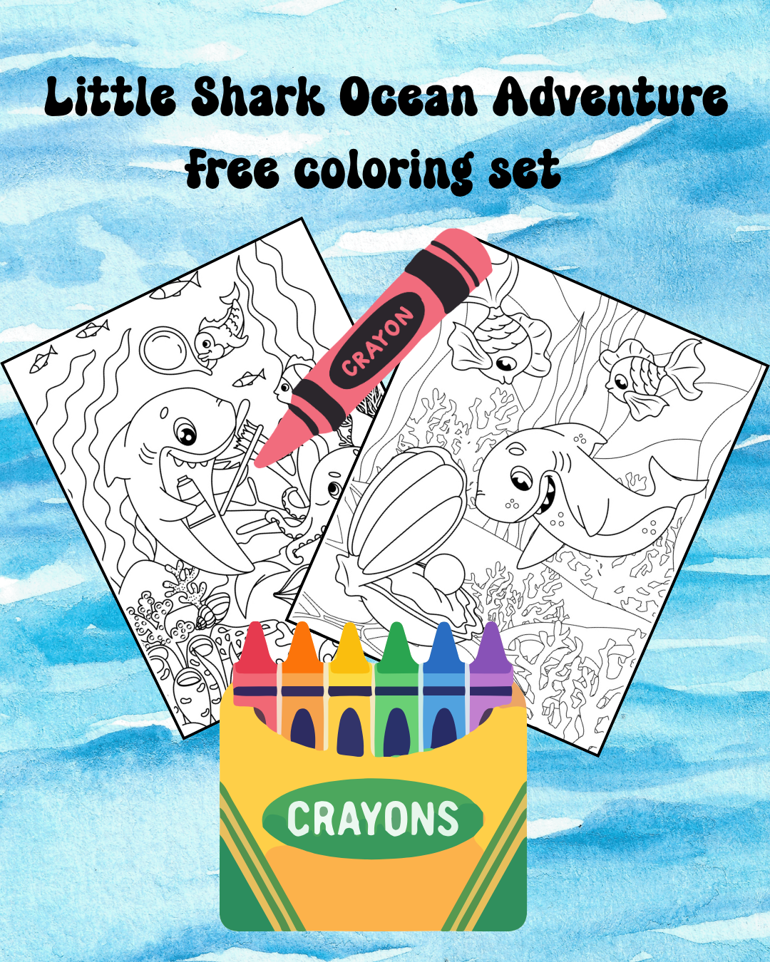 Little Shark Ocean Adventure Free Coloring Page Set
