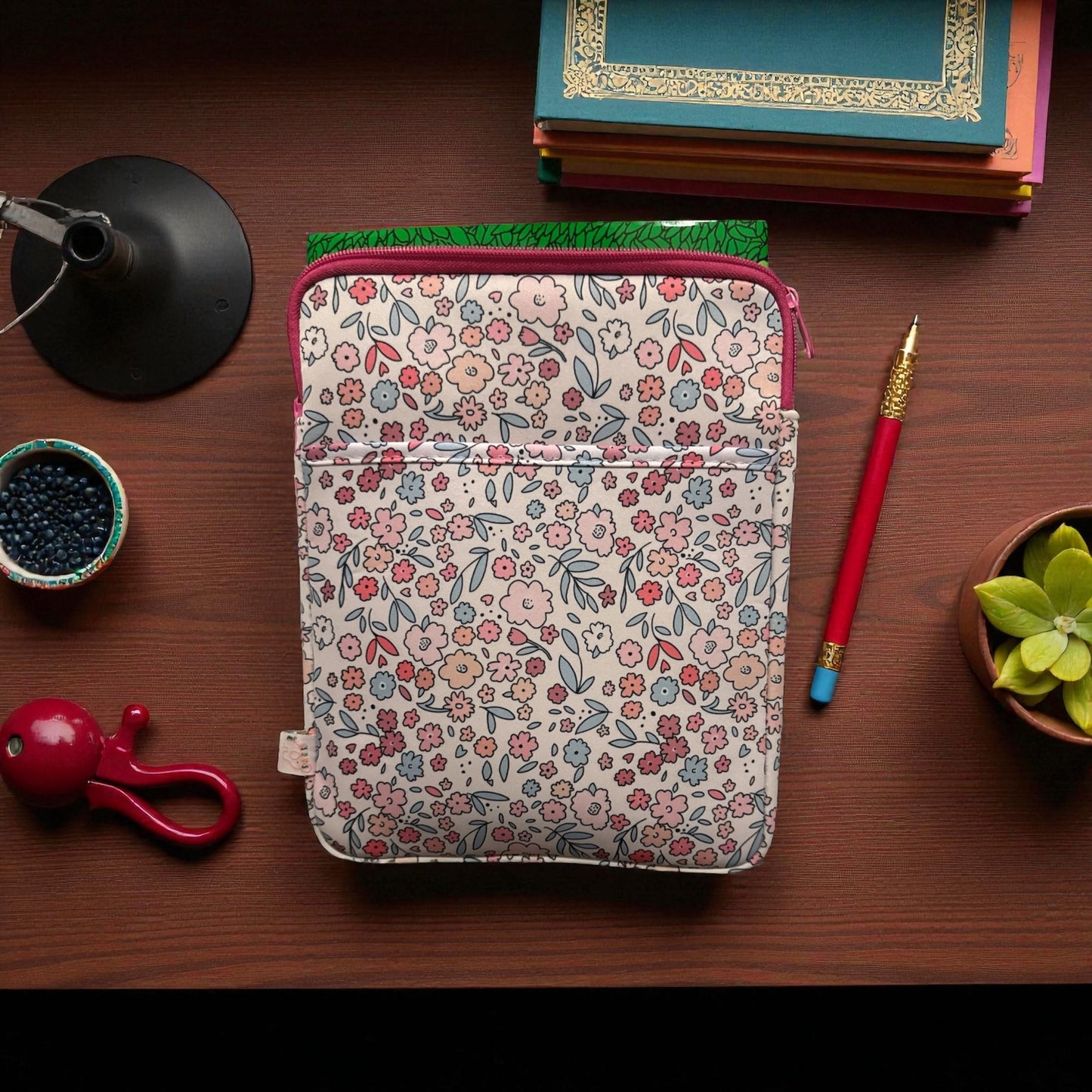 Book Sleeves/Ipad holders-pink multi floral pattern